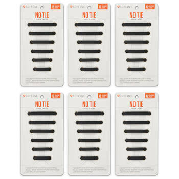 6PK SofSole Silicone No Tie Shoe Laces For 6 Eyelets - Black