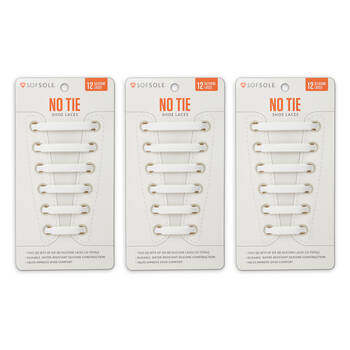 3PK SofSole Silicone No Tie Shoe Laces For 6 Eyelets - White