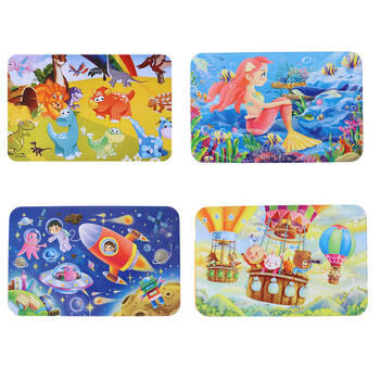 60pc Miki Wooden Jigsaw Puzzle Dinosaur/Mermaid/Space/Hot Air Balloon Combo Set