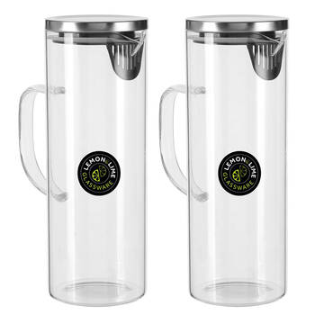 2PK Lemon & Lime 1.8L Glass Water Jug w/ Stainless Lid