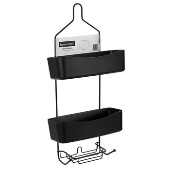 Box Sweden Wire Delux 2 Tier Shower Caddy w/ Plastic Holders - Black