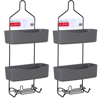 2PK Boxsweden Wire Delux 2 Tier Shower Caddy w/ Plastic Holders - Black