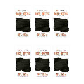 6PK SofSole Boot Shoe 48" Laces 7-8 Eyelets - Black