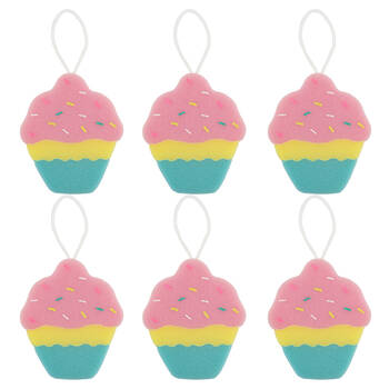 6PK Miki Cupcake Bath Sponge For Fun Bathtime Foamy Lather Multicolour