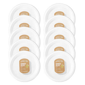 10x 12PK Lemon & Lime Sugarcane 23cm Dinner Plate - White