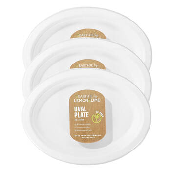 3x 30PK Lemon & Lime Sugarcane Oval Plate - White