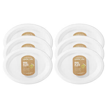 6x 30PK Lemon & Lime Sugarcane Oval Plate - White