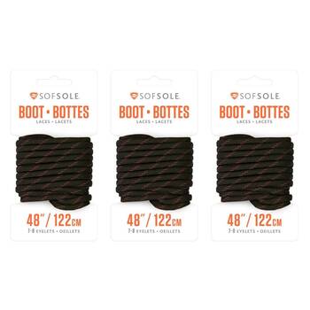 3PK Sof Sole 48in Waxed Work/Casual Boots Laces - Black/Tan