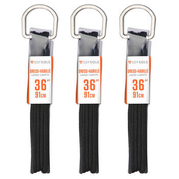3PK SofSole Dress Casual Sneaker Shoe Laces Round 36in - Black