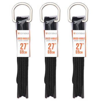 3PK SofSole Dress Casual Sneaker Shoe Laces Round  27in - Black