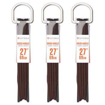 3PK SofSole Dress Casual Sneaker Shoe Laces Round 27in - Brown