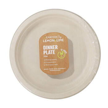 12PK Lemon & Lime Sugarcane 23cm Dinner Plate - Natural