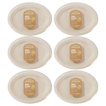 6x 30PK Lemon & Lime Sugarcane Oval Plate - Natural