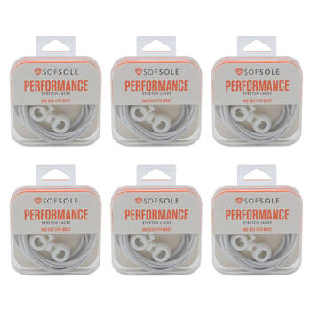 6PK SofSole Performance Stretch Shoe Laces w/ Lock 38in - White