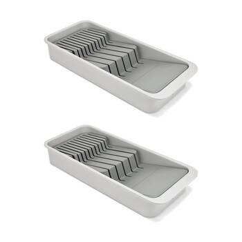 2PK Joseph Joseph 2-Tier Compact Knife Organiser Kitchen Storage Light Stone