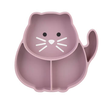 Melii Luxe Childrens Animal-Printed Round Silicone Suction Plate Cat 6m+