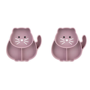 2PK Melii Luxe Childrens Animal-Printed Round Silicone Suction Plate Cat 6m+