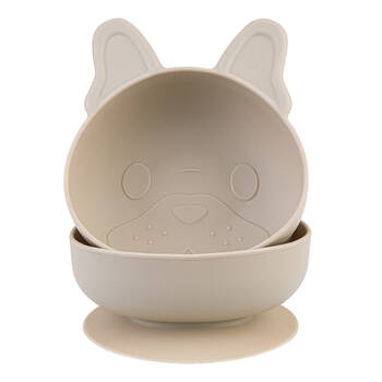 2pc Melii Luxe Childrens Animal Silicone Suction Bowls Set Bulldog 6m+