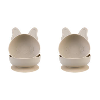 2x 2pc Melii Luxe Childrens Animal Silicone Suction Bowls Set Bulldog 6m+
