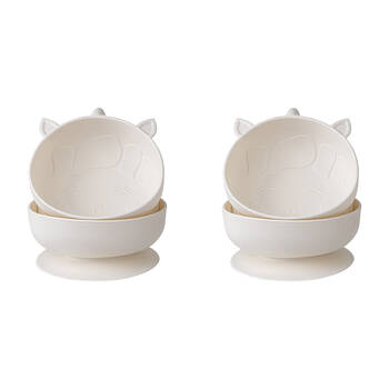 2x 2pc Melii Luxe Childrens Animals Silicone Suction Bowls Set Cat 6m+
