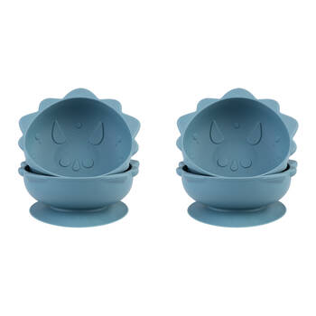 2x 2pc Melii Luxe Childrens Animal Silicone Suction Bowls Set Dinosaur 6m+
