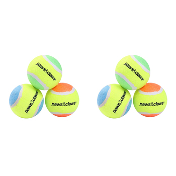 2x 3PK Paws And Claws Paws & Claws Tennis Balls 6cm 2-Tone Assorted