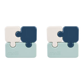 2PK Melii Luxe Childrens Puzzle Food & Snacks Container Lunch Box 850ml Blue