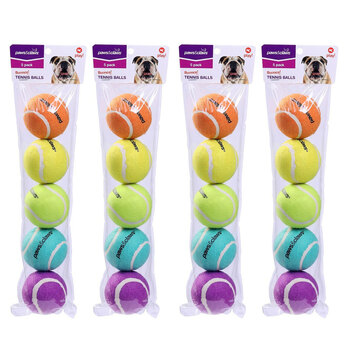 4x 5PK Paws & Claws Tennis Balls 6cm Asstd Colours Solid