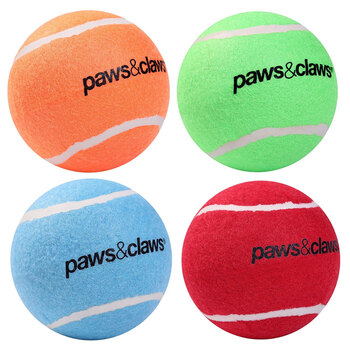 4PK Paws & Claws Jumbo Tennis Ball 10cm Solid Assorted