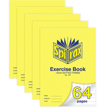 5PK Spirax 70 gsm 14mm Dotted Thirds No.107 Exercise Book