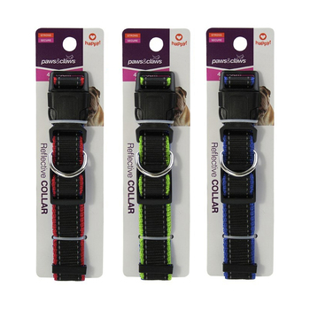 3PK Paws & Claws 2.5x40x60cm Premium Reflective Edge Adjustable Dog/Pet Collar Assorted