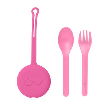 3pc Omie Omiepod Kid-Friendly Cutlery Set w/ Fork and Spoon Bubble Pink