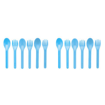 2x 6pc Omie Space-Saving Spoon & Fork Utensil Set Kids Cutlery Kit Blue