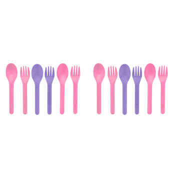 2x 6pc Omie Space-Saving Spoon & Fork Utensil Set Kids Cutlery Kit Pink/Purple