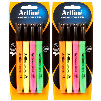 2x 4pc Artline Supreme Highlighter Set - Assorted Colours