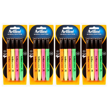 4x 4pc Artline Supreme Highlighter Set - Assorted Colours