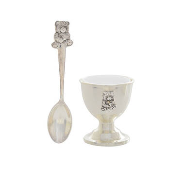 Gibson Gifts Silver Bear Egg Cup & Spoon Set Baby/Toddler Gift Keepsake