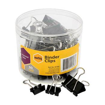 60PC Marbig Fold Back/Binder Clips - Assorted Sizes