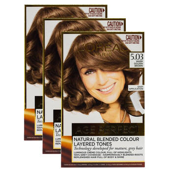 3PK Loreal Hair Colour Age Perfect 5.03 Warm Golden Brown