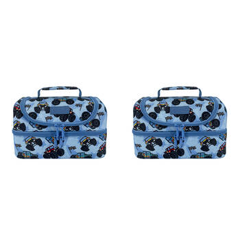 2x Sachi Style 235 Double Decker Lunch Bag 25.5x17x14cm Monster Trucks