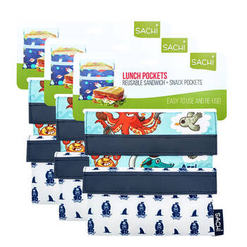 3x 2pc Sachi Lunch Pockets Sandwich/Snack Bag Set - Pirate Bay