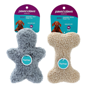 2PK Paws & Claws Squeaky Sherpa Plush Man & Bone Dog/Pet Toy 17x12x5.5cm Assorted 