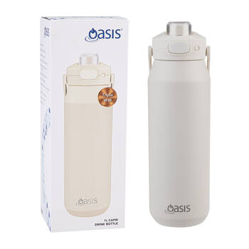 Oasis Ceramic Stainless Steel Insulated Capri Drink Bottle w/ Lid 1L Alabaster