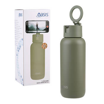 Oasis Mag-Grip Ceramic Stainless Steel Insulated Moda Drink Bottle 1L Olive