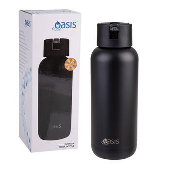 Oasis Ceramic Lined Stainless Steel Insulated Moda Drink Bottle 1L Black