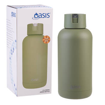 Oasis Ceramic Lined Stainless Steel Insulated Moda Drink Bottle 1.5L Olive Green