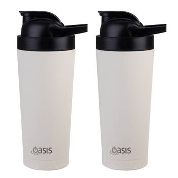 2PK Oasis Stainless Steel Insulated Protein Shaker Double Walled 700ml Alabaster