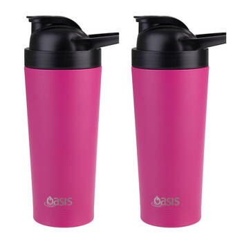 2PK Oasis Stainless Steel Insulated Protein Shaker Double Walled 700ml Fuchsia