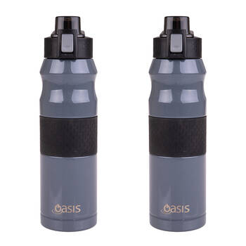 2PK Oasis Stainless Steel Insulated Flip-Top Sports Bottle 600ml Charcoal Grey