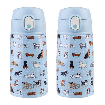 2PK Oasis Stainless Steel Insulated Kids Drink Bottle w/ Straw 400ml Puppy Dogs